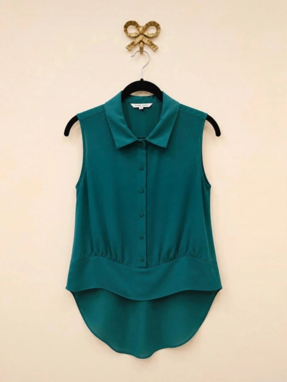 Naked Zebra Emerald Green Sleeveless Hi-Low Blouse S